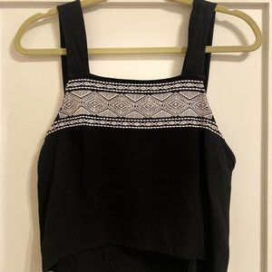 Lulu's Black tank with white embroidered tribal print
